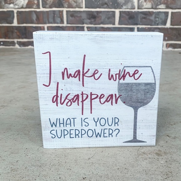 NWT Decorative Humor Wood Block - I Make Wine Disappear Decor - Picture 5 of 5